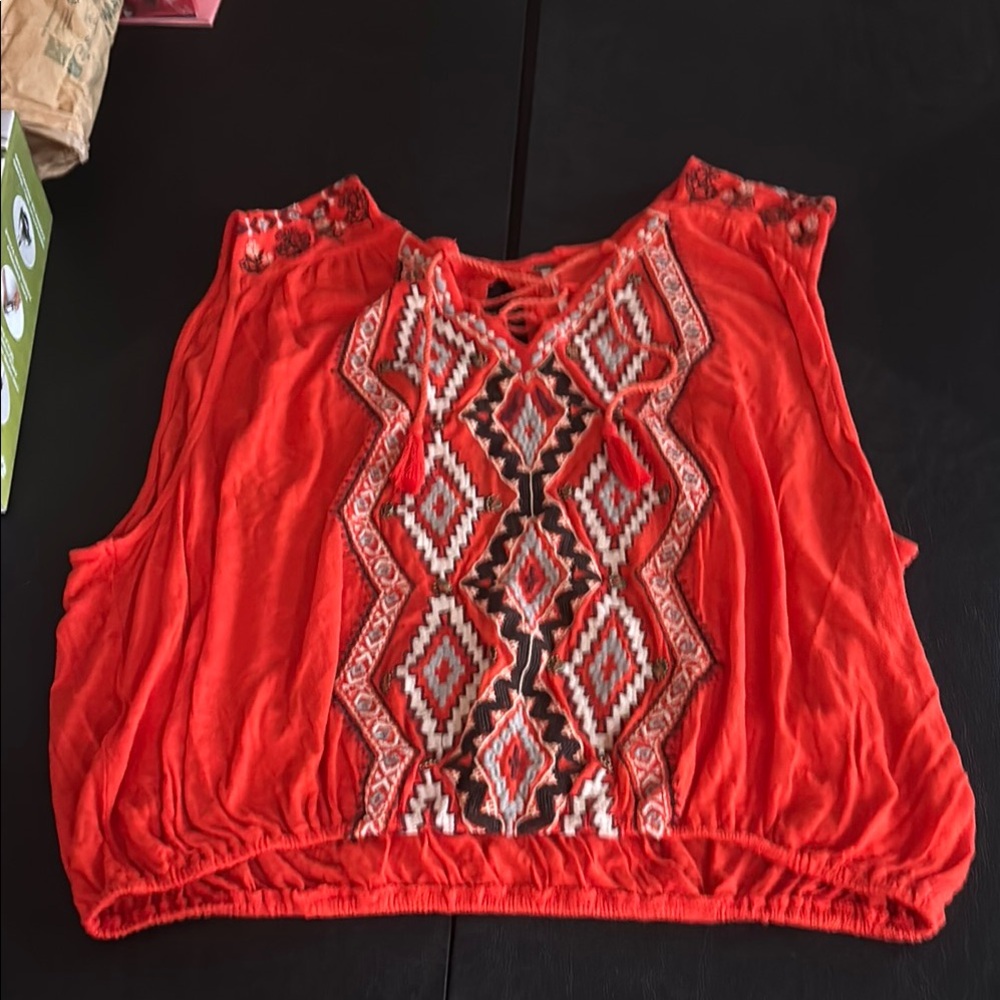 Embroidered Sleeveless Top - Vibrant Red